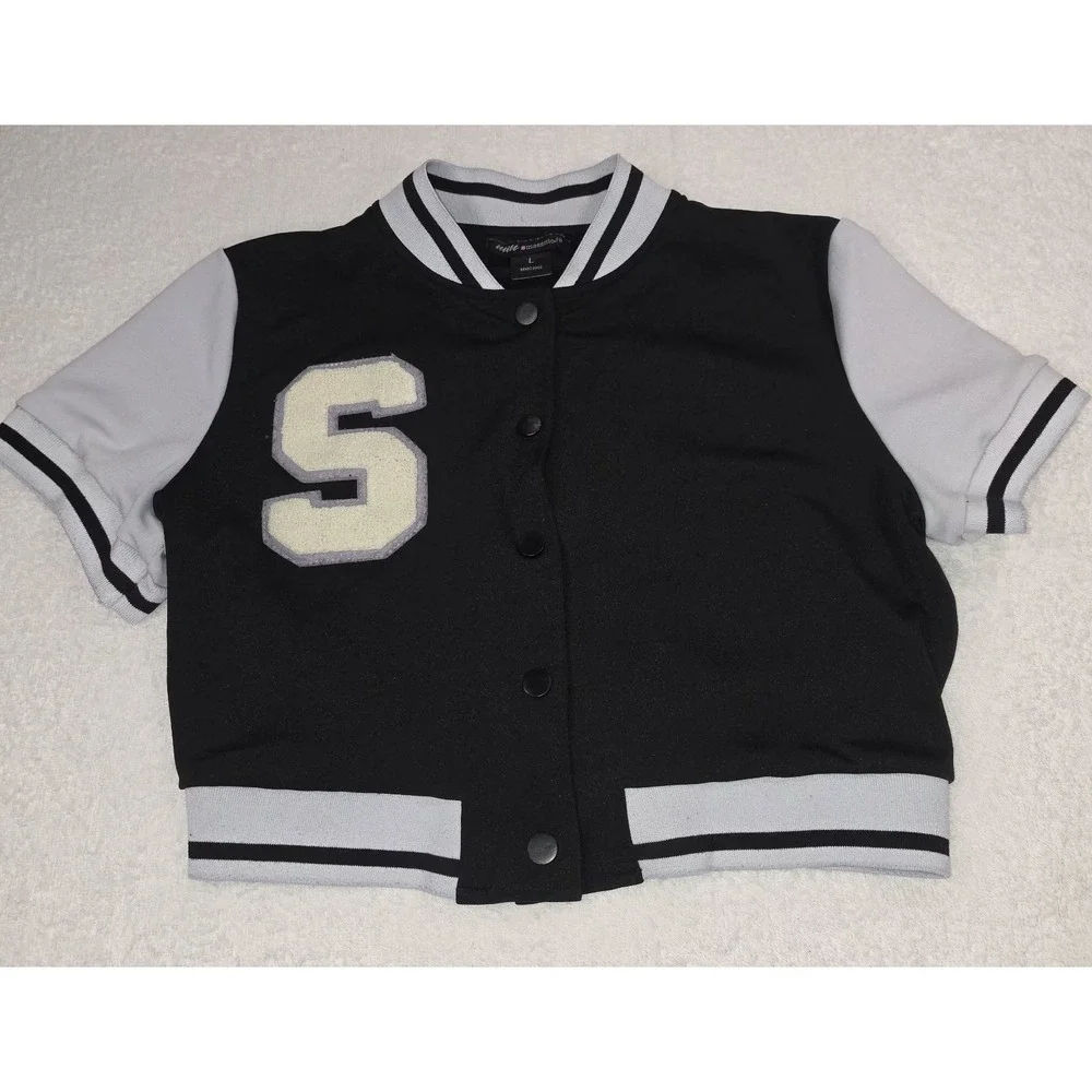 Massmode Varsity Short Sleeve Jacket Black/Gray Size Large 